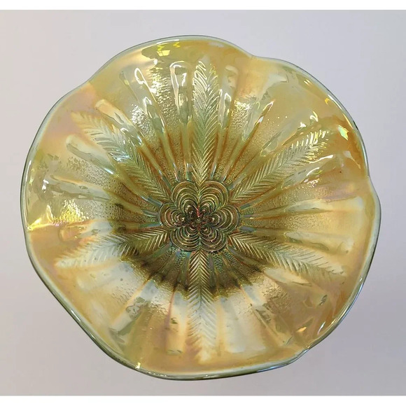 Vintage Millersburg Peacock Green Carnival Glass 6" Ruffled Edge Candy‎ Dish - Picture 4 of 7